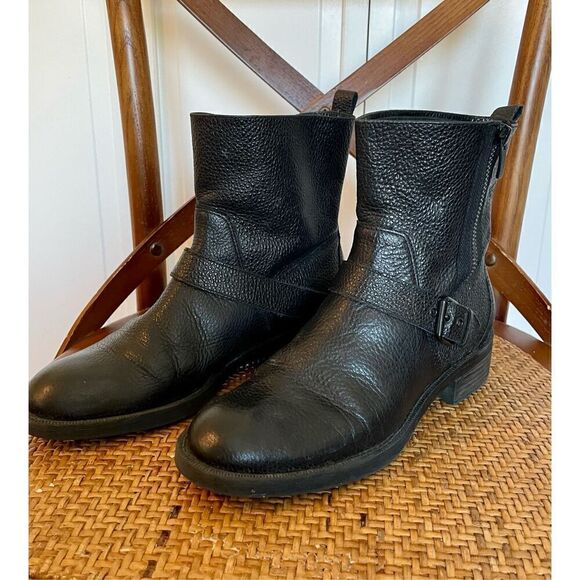 Nine West Hanzil pebbled black leather combat moto boots size 6 - Picture 2 of 8